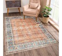 VARIKASHOM Tapis de décoration Carré, Bleu Sarcelle Traditionnel bordé, Orange, 110 x 110 cm, Deco Porte Manteau Entrée, Couloir, Chambre et Bureau, Poils Courts