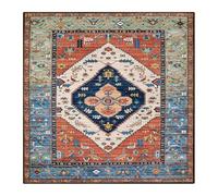 VARIKASHOM Tapis de décoration Carré,Motif Floral Traditionnel Multicolore Bleu Sarcelle, Orange, 200 x 200 cm, Décoration Salon Grand Chambre Ado Fille Moderne Poil Court Doux,