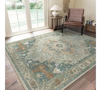 VARIKASHOM Tapis de décoration Carré,Motif Floral Traditionnel Multicolore Orange, Bleu cendré, 200 x 200 cm, Décoration Salon Grand Chambre Ado Fille Moderne Poil Court Doux,