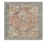 VARIKASHOM Tapis de décoration Carré,Motif Floral Vieilli Multicolore Bleu Orange, Rouge Antique, 180 x 180 cm, Décoration Grande Salon, Chambre Adulte, Chaises de Salle à Manger