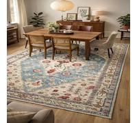 VARIKASHOM Tapis de décoration Salle de Séjour, Design Moderne Poils Ras, Salon Chambre,Motif Vintage Oriental à Motifs Floraux Bleus, Rouges, Blancs et Beiges, 160 x 200 cm