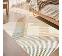 VARIKASHOM Tapis de Salon Grand Canapé Chambre Design Moderne Poil Court Doux, Décoration sous Table à Rayures géométriques Modernes, Orange Beige, 150 x 180 cm