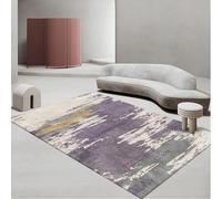 VARIKASHOM Tapis de Salon Grand Canapé Chambre Design Moderne Poil Court Doux, Motif Abstrait Moderne Jaune crème, Gris Violet, 150 x 180 cm