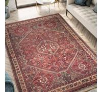 VARIKASHOM Tapis de Salon Grand Canapé Chambre Design Moderne Poil Court Doux, Vintage Shabby Chic Rouge, Marron, Beige, Gris, 150 x 180 cm