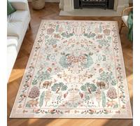 VARIKASHOM Tapis de Salon Grand Chambre Design Moderne Poil Court Doux, Facile d'entretien,Décoration Moderne sous Coiffeuse à Fleurs colorées, Beige, 160 x 180 cm