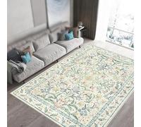 VARIKASHOM Tapis de Salon Grand Chambre Design Moderne Poil Court Doux, Facile d'entretien,Décoration de Chambre à Coucher pour Fille, Motif Floral Vert Multicolore, Beige, 160 x 180 cm