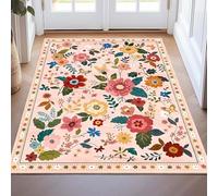 VARIKASHOM Tapis de Salon Grand Chambre Design Moderne Poil Court Doux, Facile d'entretien,Fleurs Multicolores Vertes, Rouges, Jaunes, Modernes, Roses, 160 x 180 cm