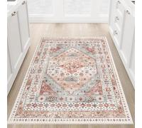 VARIKASHOM Tapis de Salon Grand Chambre Design Moderne Poil Court Doux, Facile d'entretien,Motif Traditionnel Vintage Gris Blanc, Rouge, 160 x 180 cm