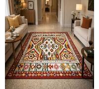 VARIKASHOM Tapis de Sol Décoratif Salon, Commode Chambre, Cuisine, Bureau, Couloir, Lavable,Géométrique Vintage Jaune, Rouge, Vert, Bleu, Violet, Rose, 70 x 120 cm