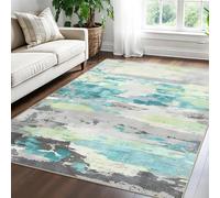 VARIKASHOM Tapis d'entrée intérieur, Tapis Petit Tailles Salon Chambre, Décoratif Chaise Canapé, Abstrait Moderne Noir, Gris et Turquoise, 80 x 120 cm