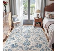 VARIKASHOM Tapis Doux à Poils Courts, Intérieur Salon Chambre Cuisine, Extérieur Balcon Terrasse, Tableau Decoration Vintage Shabby Chic à Motifs Floraux Bleus et Beiges, 80 x 150 cm