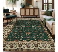 VARIKASHOM Tapis Intérieur Salon Chambre Cuisine, Tapis Extérieur Balcon Terrasse, Tableau Decoration Vintage Shabby Chic à Motifs Floraux Verts, Marrons, Blancs et Taupe, 120 x 170 cm