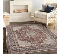 VARIKASHOM Tapis Intérieur Salon Chambre Cuisine, Tapis Extérieur Balcon Terrasse, Tableau Decoration Vintage Shabby Chic à Motifs Floraux Marron, Beige, Gris et Jaune, 120 x 170 cm