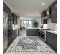 VARIKASHOM Tapis Intérieur Salon Chambre Cuisine, Tapis Extérieur Balcon Terrasse, Tableau Decoration Vintage Shabby Chic à Motifs Floraux Bleus, Blancs, Jaunes et Beiges, 120 x 170 cm