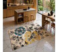 VARIKASHOM Tapis Lavable à la Machine, 80 x 120 cm, Motifs Floraux Modernes Bleu Gris Jaune Noir Beige, Tapis Intérieur Entrée, Salon, Chambre Adulte, Cuisine,