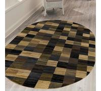 VARIKASHOM Tapis Ovale Poils Courts Salon, Chambre, Bureau, Couloir et Cuisine, Salle à Manger,Design géométrique Moderne Vert foncé Jaune, Noir, 80 x 120 cm
