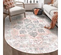 VARIKASHOM Tapis Ovale Poils Courts Salon, Chambre, Bureau, Couloir et Cuisine, Salle à Manger,Motif Floral Rose Vintage Contemporain Moderne, Gris, 80 x 120 cm