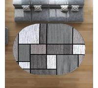VARIKASHOM Tapis Ovale Poils Courts Salon, Chambre, Bureau, Couloir et Cuisine, Salle à Manger,Motif géométrique Contemporain Moderne Noir et Blanc, Gris, 80 x 120 cm