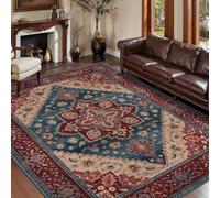 VARIKASHOM Tapis Poils Courts Moderne Design pour Déco Salon Chambre, Antidérapant Lavable, Tableau Decoration Vintage Shabby Chic à Motifs Floraux Rouges, Bleus et Beiges, 90 x 150 cm