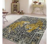 VARIKASHOM Tapis pour Intérieur Salon Canapé, Jardin Extérieur Table Terrasse Balcon, Bordure Vintage à imprimé Tigre Jaune, Noir, 180 x 200 cm