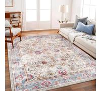 VARIKASHOM Tapis pour Intérieur Salon Canapé, Jardin Extérieur Table Terrasse Balcon, Moderne, Vintage Shabby Chic, Floral Blanc Marron Bleu Rose Vert Orange, 180 x 180 cm