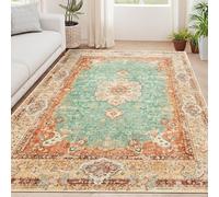 VARIKASHOM Tapis pour Intérieur Salon Canapé, Jardin Extérieur Table Terrasse Balcon, Vintage Shabby Chic Vert, Orange, Beige, Marron, 180 x 180 cm