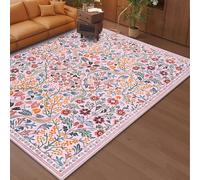 VARIKASHOM Tapis Salon Moderne Poil Court Tapis Chambre, Tapis Salle de Séjour Moquette,Feuilles colorées Fleurs Décoration de Ferme contemporaine, Rose, 160 x 230 cm