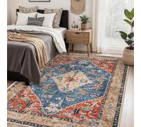 VARIKASHOM Tapis Salon Moderne Poil Court Tapis Chambre, Tapis Salle de Séjour Moquette, Shabby Chic Vintage Bleu, Rouge, Beige, 160 x 240 cm