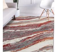 VARIKASHOM Tapis Salon Moderne Poils Ras, Salle de séjour, Chambre Adulte, Chambre Ado,Tableau Abstrait Moderne Rouge et Gris Neutre, 150 x 200 cm