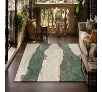 VARIKASHOM Tapis sous Chaise Bureau, 90 x 150 cm, Abstrait Vert Blanc Marron, Antidérapant Lavable Tapis Poils Courts pour Déco Salon Chambre,