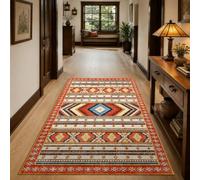 VARIKASHOM Tapis sous Chaise Bureau, 90 x 150 cm, Géométrique Rouge Jaune Bleu Marron Blanc Orange, Antidérapant Lavable Tapis Poils Courts pour Déco Salon Chambre,
