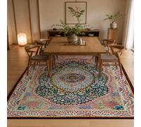VARIKASHOM Tapis sous Chaise Bureau, 90 x 150 cm, Multicolore orientales Bleu Rouge Jaune Vert Beige, Antidérapant Lavable Tapis Poils Courts pour Déco Salon Chambre,