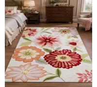 VARIKASHOM Tapis sous Coiffeuse, 100 x 160 cm, Motifs Floraux Modernes Rouge Rose Orange Vert Beige Blanc, Tapis Decoration Chambre, Lavable antiderapant, Poils Ras,