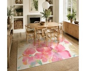 VARIKASHOM Tapis sous Meuble Chaussure d’Entrée, 70 x 100 cm, Motifs Floraux Modernes Rose Jaune Vert Beige, Tapis Interieur pour Salon Chambre Fille Ado,