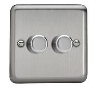 Varilight Double V-Pro Variateur d'intensité rotatif 2 voies LED 0-120 W Chromé mat avec bouton en acier brossé