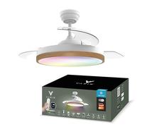 Varin® Ventilateur Plafond avec Lumiere Intelligent, Ø 50 cm/108 cm | Blanc/ Bois Clair - Pales Rétractables, Tuya Wi-Fi, Ventilateur Plafond Silencieux 20 dB, LED 36W RGBW, Télécommande