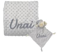 various Coffret Cadeau bébé personnalisé avec prénom, Gris | Couverture Minky, Doudou ultra-douce, Brodée au nom du nouveau-né, Pour garçon ou fille