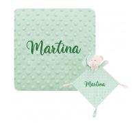 various Coffret Cadeau bébé personnalisé avec prénom, Vert | Couverture Minky, Doudou ultra-douce, Brodée au nom du nouveau-né, Pour garçon ou fille