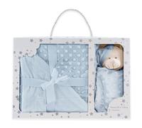 various Couverture Extra Douce + Doudou Ours, Ensemble Cadeau bébé, Bleu