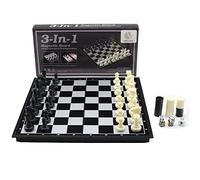 Various Échiquier Magnétique Échecs à Carreaux et Table de Jeu de Backgammon avec Plateau Pliant Portable pour Voyager Enfants et Adultes (Noir-3 en 1)