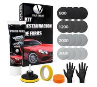 various Kit Rénovation Phare Voiture, Rénovateur Optique avec Polish 80 ML, 16 Disques Abrasifs P800-P3000, Adaptateur Perceuse, Éponge, Protection UV, pour Phares Jaunis