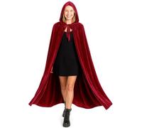 various Longue Cape avec Capuche en Velours - Déguisement de Vampire médiéval pour fête de Carnaval et Halloween - Déguisement Adulte Unisexe Femme et Homme, Couleur Rouge foncé 135 cm