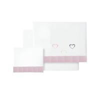 various - Parure de lit pour berceau 60 x 120 cm, pour bébé printemps et automne, type 100 % coton, extra doux, réfrigérée en Espagne, (dessous + drap + taie d'oreiller) - Happy Love Couleur BCO/rose