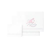 various Parure de lit pour lit bébé 60 x 120 cm, 100 % coton extra doux, comprend un drap housse, un drap plat et une taie d'oreiller, respirant, motif lune, couleur blanc/rose