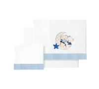 various - Parure de lit pour lit bébé 60 x 120 cm, printemps et automne, type 100 % coton, extra doux, réfrigéré en Espagne, (dessous + drap + taie d'oreiller) Couleur BCO/bleu