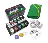 various Set de poker avec 200 jetons et boîte métallique, jeu de poker Texas Holdem avec 2 Decks et bouton Dealer, Kit Poker pour Blackjack, casino et soirées de jeu en famille