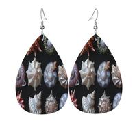 Various Shells Boucles d'oreilles en cuir en forme de larme pour femme - Boucles d'oreilles pendantes légères en PVC avec crochets en argent 925, imprimés double face | Cadeau hypoallergénique
