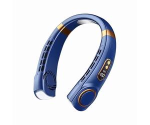 VarityMart Ventilateur de cou sans pales avec écran LED, mini ventilateur électrique, rechargeable par USB, portable, mains libres, usage domestique et extérieur, noir (bleu)