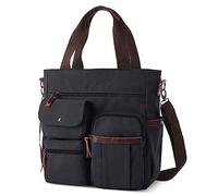 VARLIVOO Vintage Sac à Bandoulière Homme Toile Sacoche Messager Multiples Poches Sacs d'épaule 14 Pouces Ordinateur Portable Besace pour Bureau Travail Ecole Voyage Loisir Noir