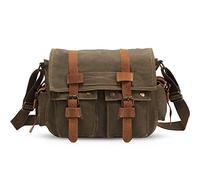 VARLIVOO Vintage Sacs bandoulière Homme Sac Messager pour Hommes Sacs pour Ordinateur Portable 14" Cartable Briefcase Travail L'école Toile Armée Verte